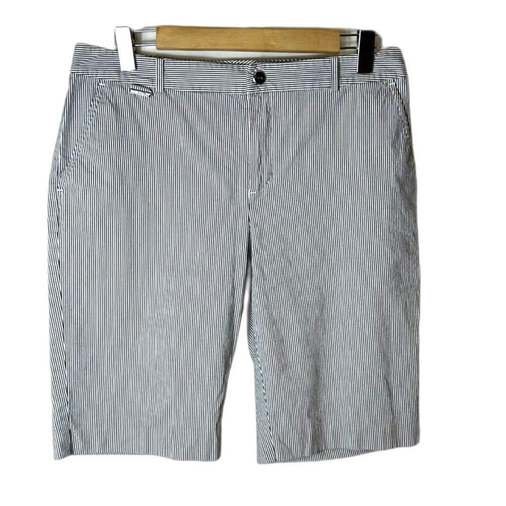 Lauren Ralph Lauren Black White Pinstripe High Rise Bermuda Shorts Sz 10 - Picture 3 of 15